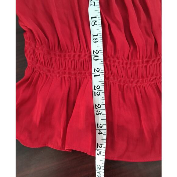 H&M Peasant Blouse Women's Sz 14 Red Long Sleeve Ruffle Shirred Waist Cuffs Top - Picture 11 of 12